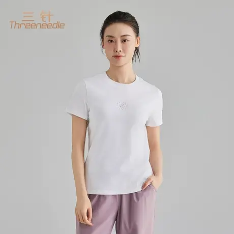 三针纯棉t恤女夏季短袖新款正肩显瘦圆领打底上衣白色体恤套头衫商品大图