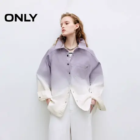 ONLY2025夏季新款大贴袋设计落肩剪裁渐变水洗宽松翻领牛仔衬衫女商品大图