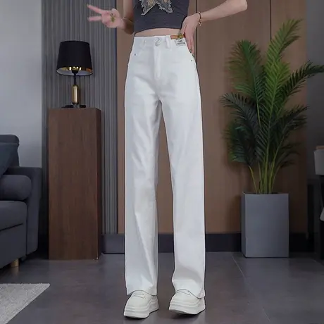 水洗棉牛仔阔腿裤女高腰宽松显瘦休闲直筒裤夏季薄款复古舒适长裤商品大图