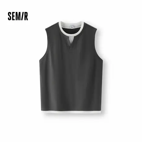 [商场同款]森马针织背心男韩系拼接假两件坎肩2025夏新款无袖t恤图片