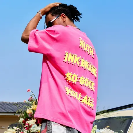 Nuthink美式复古珍珠字母短袖T恤潮牌宽松多巴胺男女2025夏季新款图片