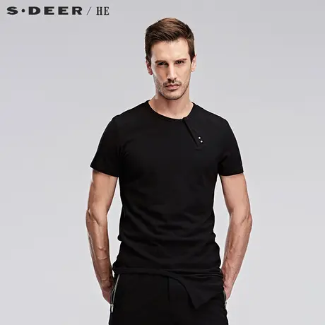 sdeerhe圣迪奥男装简约时尚缺口摆斜开襟圆领短袖T恤H15270131图片
