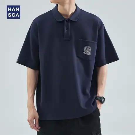 hansca300g空气层重磅短袖Polo衫男夏季新款痞帅休闲宽松大码上衣图片
