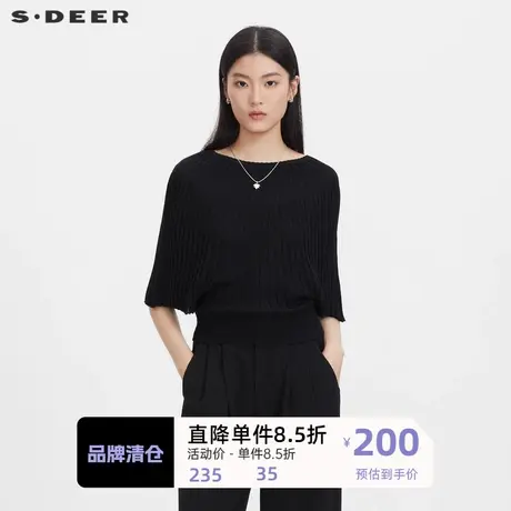 sdeer圣迪奥女装时尚圆领宽松蝙蝠袖针织衫S232Z3511图片