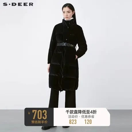 sdeer圣迪奥冬季高领撞色字母收腰灯芯绒长款羽绒服S21462425图片