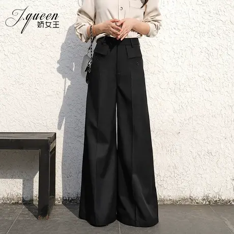 阔腿裤女黑色新款夏季透气高级气质垂感宽松显瘦大裤脚拖地休闲裤商品大图