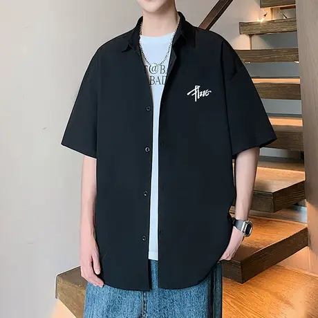 短袖衬衫男夏季2025新款薄款休闲衬衣美式休闲简约翻领外套上衣服商品大图