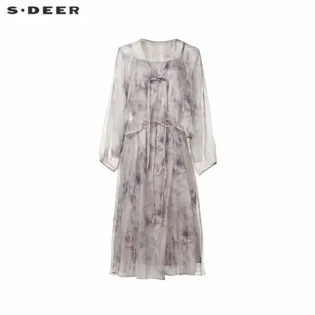 sdeer圣迪奥女装优雅晕染收腰雪纺吊带裙套装S242Z1457商品大图