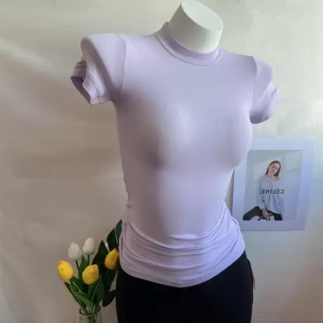 2022韩国东大门夏季性感紧身显胸大上衣微透轻薄高弹力短袖t恤潮图片