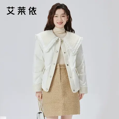 艾莱依2023新款小香风羽绒服女冬轻薄马甲短款小个子外套小众拼接图片