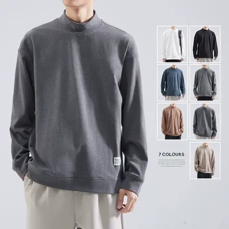 hansca德绒打底衫男秋冬款半高领2024年秋季长袖T恤加绒保暖秋衣图片