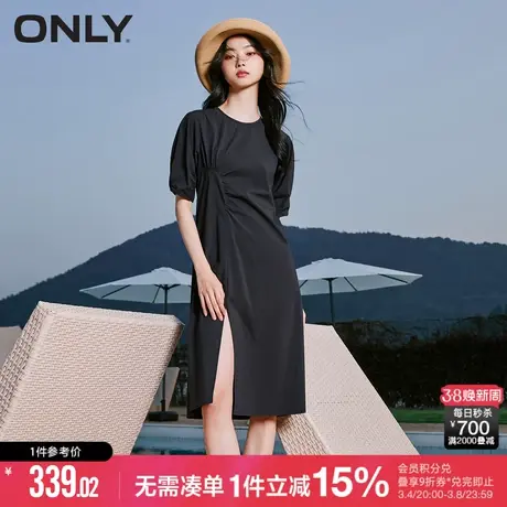 ONLY冬季法式气质裙摆开叉中长裙收腰连衣裙女|123107016商品大图