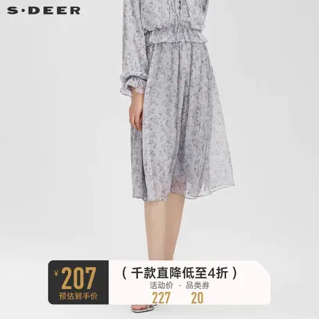 sdeer圣迪奥女装木耳边松紧高腰碎花雪纺长裙S232Z1105🦁商品大图