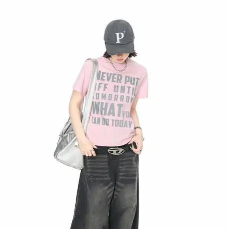 2025夏季新款正肩修身显瘦短款印花短袖T恤女ins甜酷辣妹风上衣潮图片