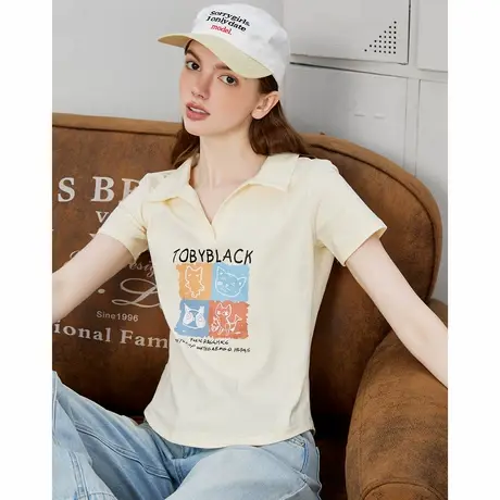 a02修身显瘦小清新印花小众POLO衫夏季休闲简约女式T恤图片