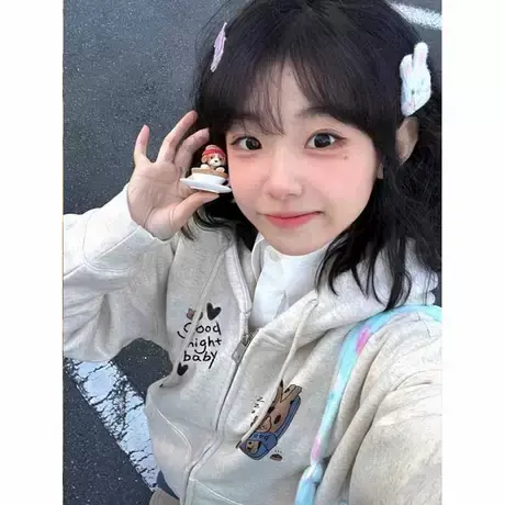 开衫拉链连帽卫衣女秋oversize大码宽松设计感ins潮洋气外套上衣商品大图