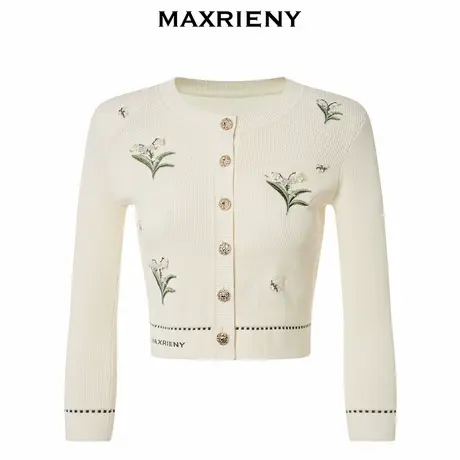 【奥莱】MAXRIENY秋日柔美铃兰绣花头套针织衫上衣图片