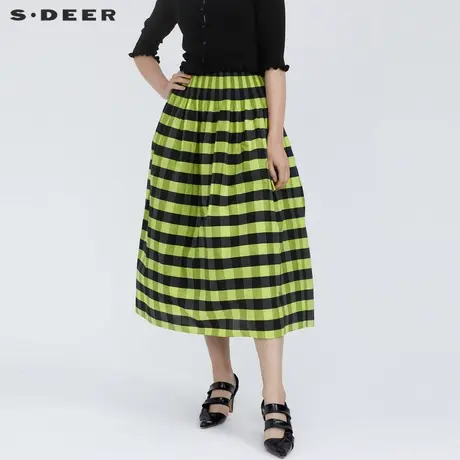 sdeer圣迪奥女装趣味撞色格纹高腰长裙S21281139商品大图
