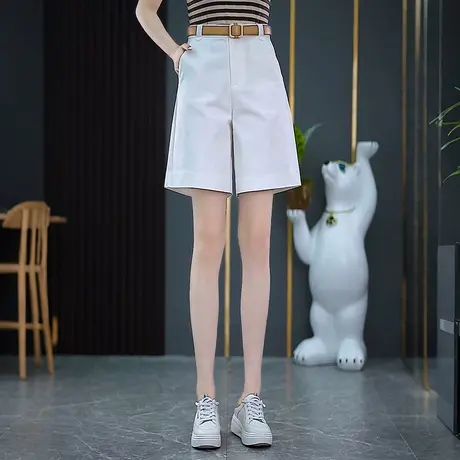 时尚高腰休闲五分短裤女2025夏新款窄版直筒裤宽松百搭轻薄阔腿裤图片