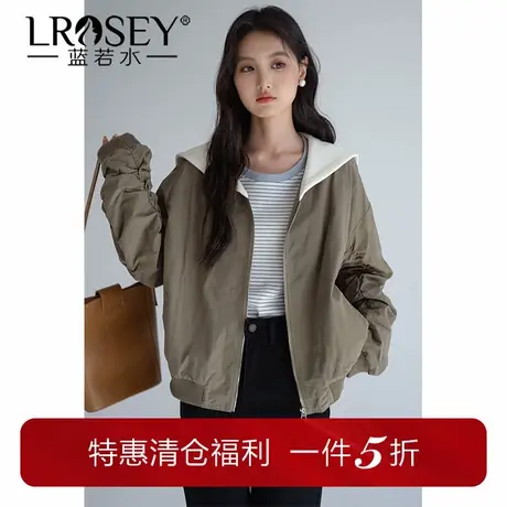 【海军领加绒夹克上衣】蓝若水大码秋装新款保暖美式复古棒球服女商品大图