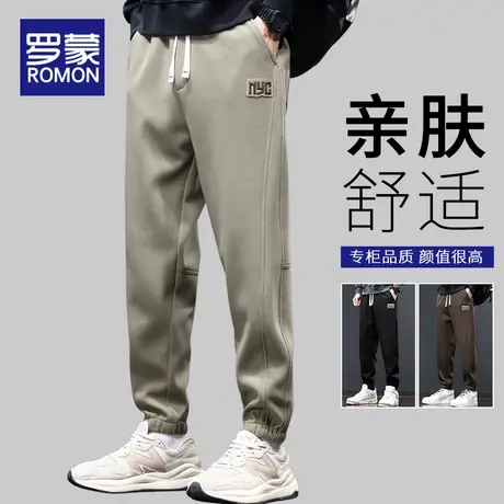 罗蒙运动裤男士华夫格裤子春秋季新款潮牌休闲裤长裤宽松束脚卫裤商品大图