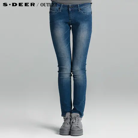 sdeer圣迪奥女装经典抓皱牛仔长裤弹性小脚裤3380889图片