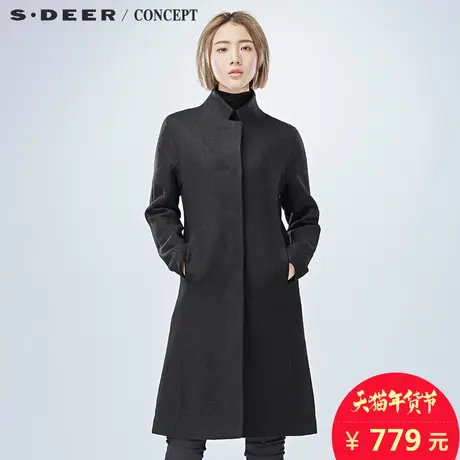 sdeer圣迪奥女装2018冬装简约纯色暗门襟长外套S16481899图片