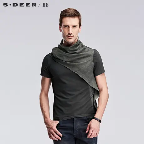 sdeerhe圣迪奥男装时尚搭袢垂荡领不对称搭片短袖T恤H15270134图片
