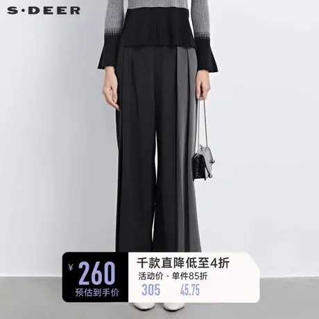 sdeer圣迪奥女装松紧拼接压褶撞色阔腿长裤S233Z0815图片