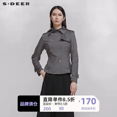 sdeer圣迪奥工装风衣外套女装经典双排扣短款工装外套S20182208图片