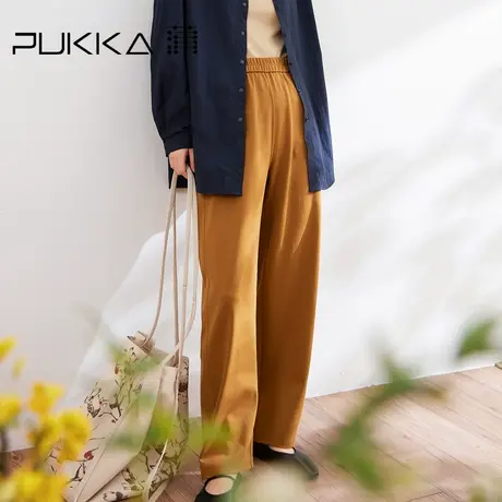 蒲PUKKA 全腰橡筋直筒裤女夏季新品运动针织长裤商品大图