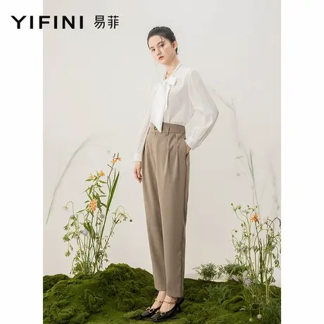 Yifini/易菲宽松长袖直筒衬衫女飘带领休闲通勤衬衣春秋季新款商品大图
