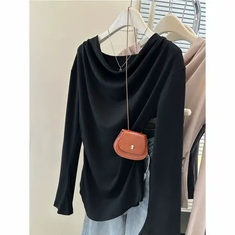 chic甜辣一字肩长袖T恤女秋季韩版修身百搭纯欲风荡领上衣体恤潮商品大图