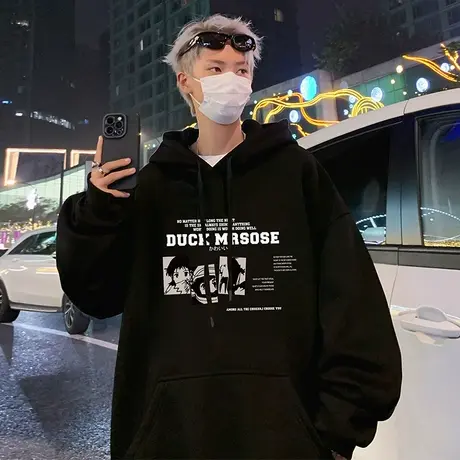 纯棉卫衣男春秋季2025新款潮牌宽松外套ins港风卡通休闲男装帽衫商品大图