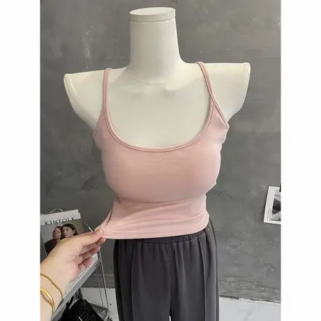 带胸垫～辣妹外穿工字吊带背心女短款紧身打底衫内搭上衣秋2023图片