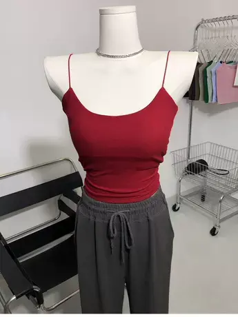 早秋防透～可拆卸胸垫 双层吊带背心 修身百搭打底衫外穿上衣商品大图