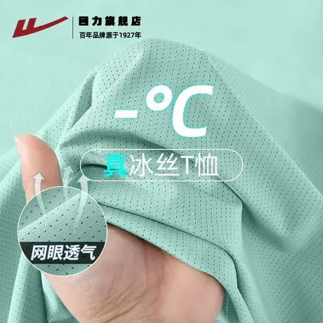 回力冰丝短袖t恤男夏季薄款网眼透气速干五分袖男士宽松运动上衣K商品大图