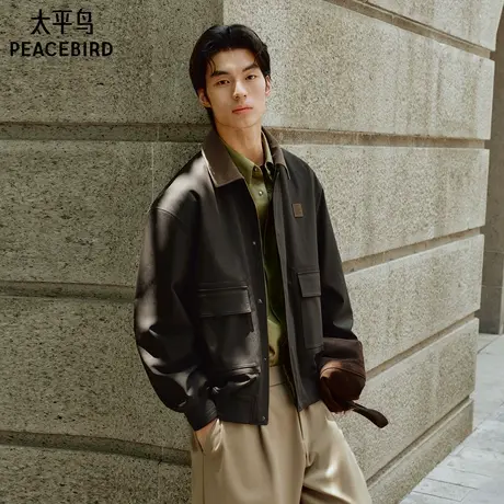 太平鸟男装夹克25秋季新款复古巴恩风工装口袋质感通勤宽松外套图片