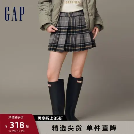 【欧阳娜娜同款】Gap女装早春羊毛格纹百褶裙高级休闲短裙854784图片