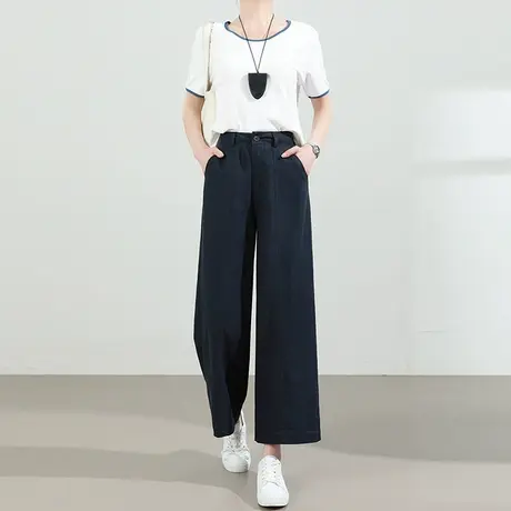 莱赛尔天丝亚麻阔腿裤女夏季薄款宽松休闲小个子九分直筒西装裤子商品大图