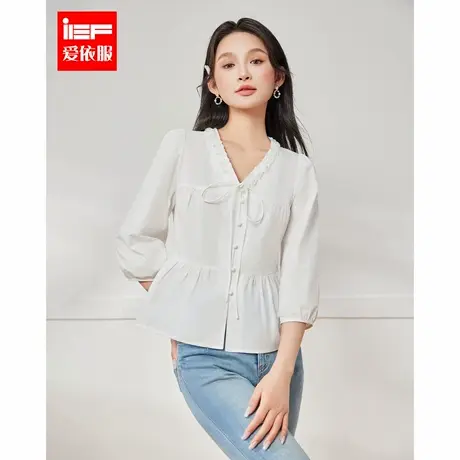 IEF/爱依服2025春夏新款韩版温柔小女人气质通勤百搭七分袖上衣图片