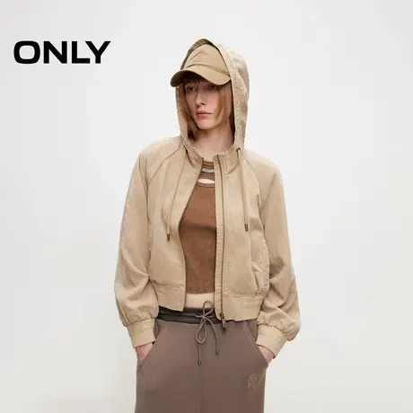 ONLY夏季休闲风纯色宽松长袖短款连帽外套女|124336016图片