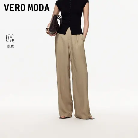 Vero Moda休闲裤2025秋季新款含亚麻勾扣门襟宽松直筒裤3253PL008商品大图