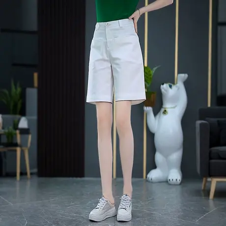 夏季新款高腰休闲短裤女轻薄透气窄版直筒裤宽松百搭五分阔腿裤图片