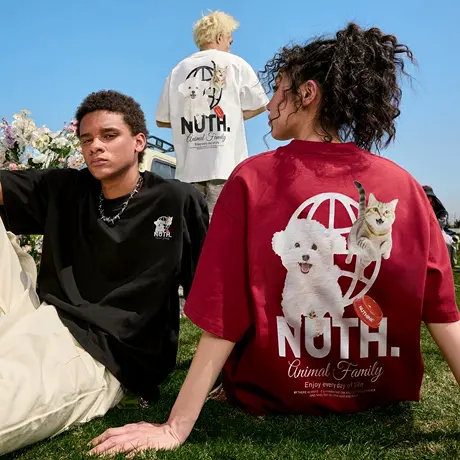 Nuthink美式潮牌复古动物印花短袖T恤薄款半袖男女情侣2025夏新款图片