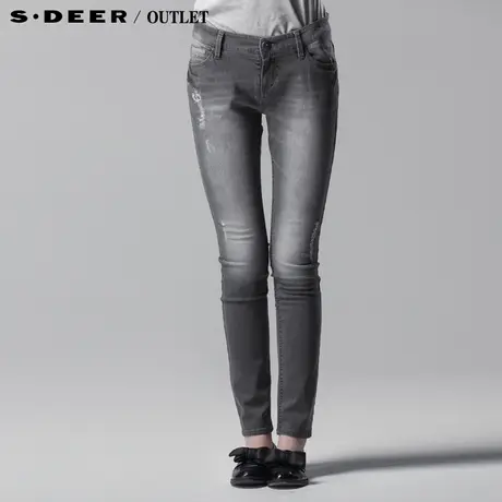 sdeer圣迪奥2014女春装新款抓需磨白弹性修身牛仔裤长裤3380892图片