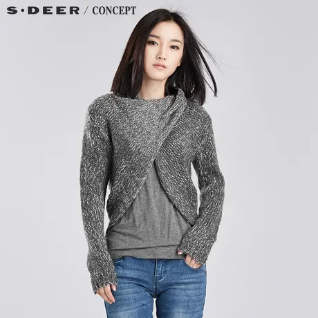 sdeer圣迪奥2017秋装女设计感交叉垂坠短款针织衫S16383509图片
