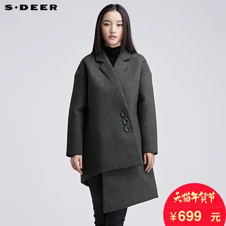 sdeer圣迪奥女装中长款风衣秋冬装宽松中长款纯色外套S16481701图片