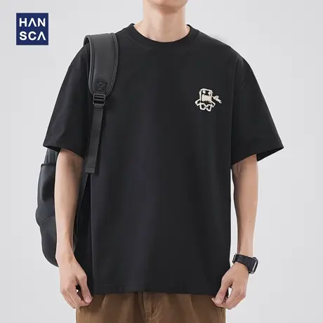 hansca 日系圆领短袖T恤男夏季新款卡通潮牌印花百搭宽松休闲上衣图片