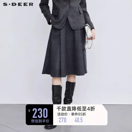 sdeer圣迪奥女装复古学院风格纹插袋A字长裙S223Z1170图片